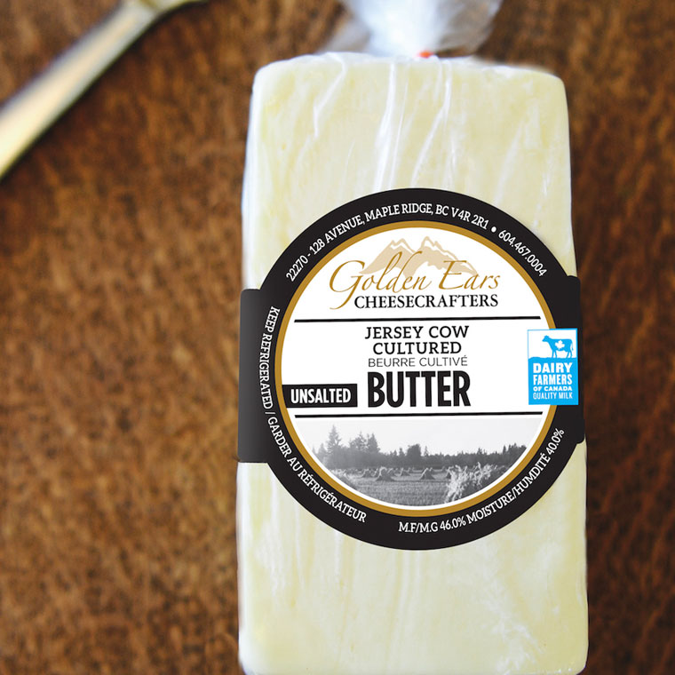 Butter in transparent bag with descriptive label