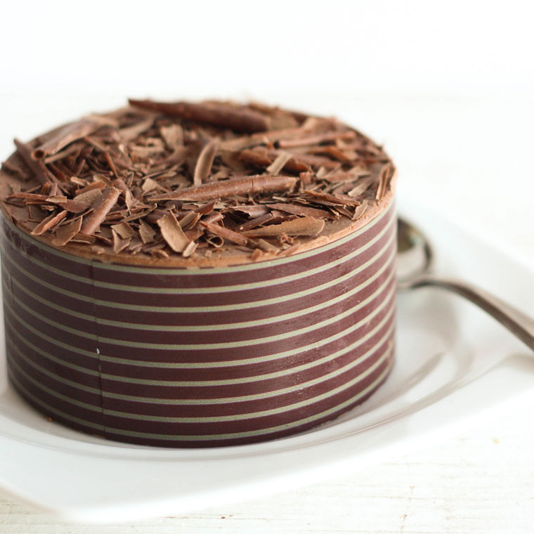 Chocolate cake wrapped with flexible paper