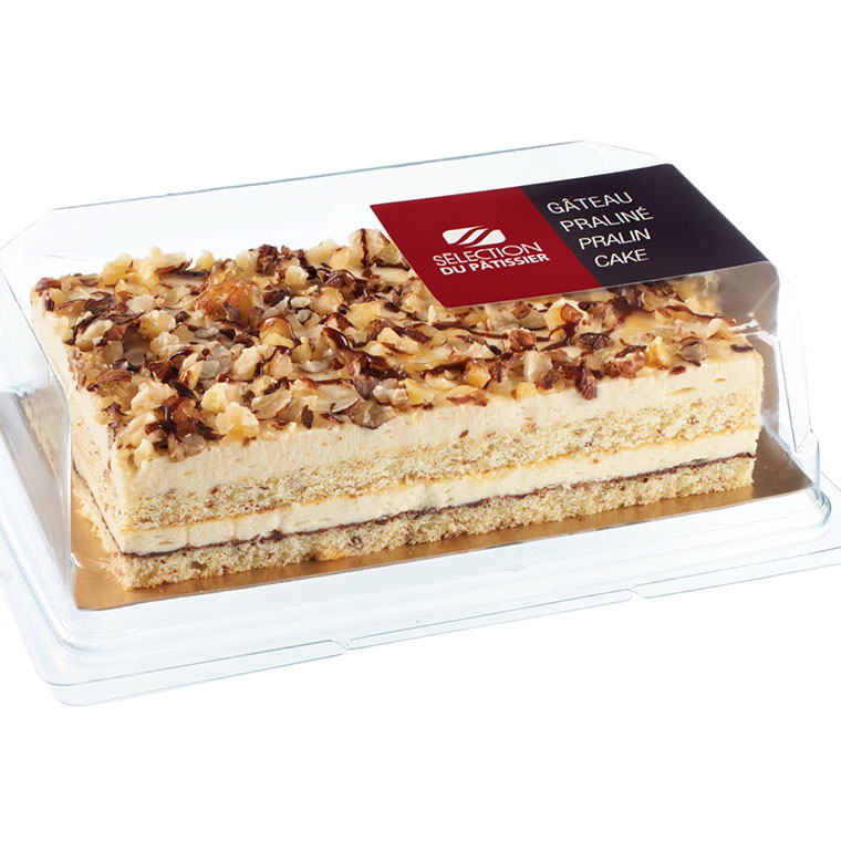 Cake in transparent labeled packaging