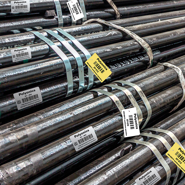 Heat resistant labels on pipes